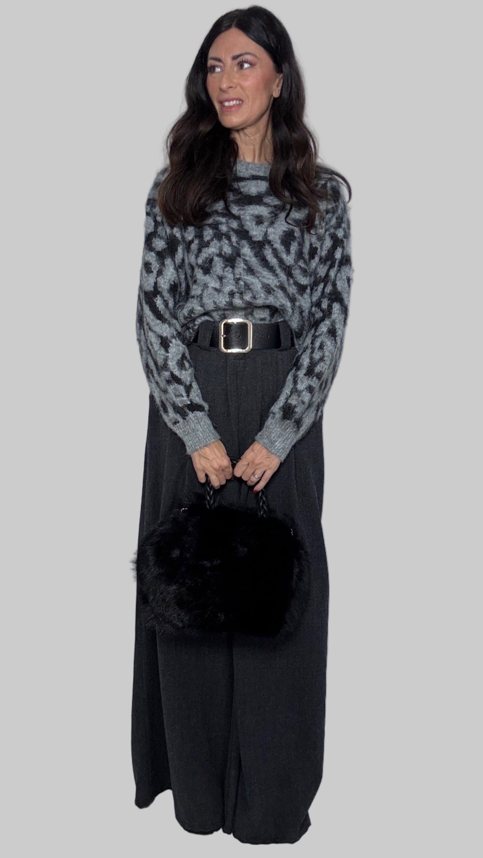 Pull animalier Dusty cenere e nero
