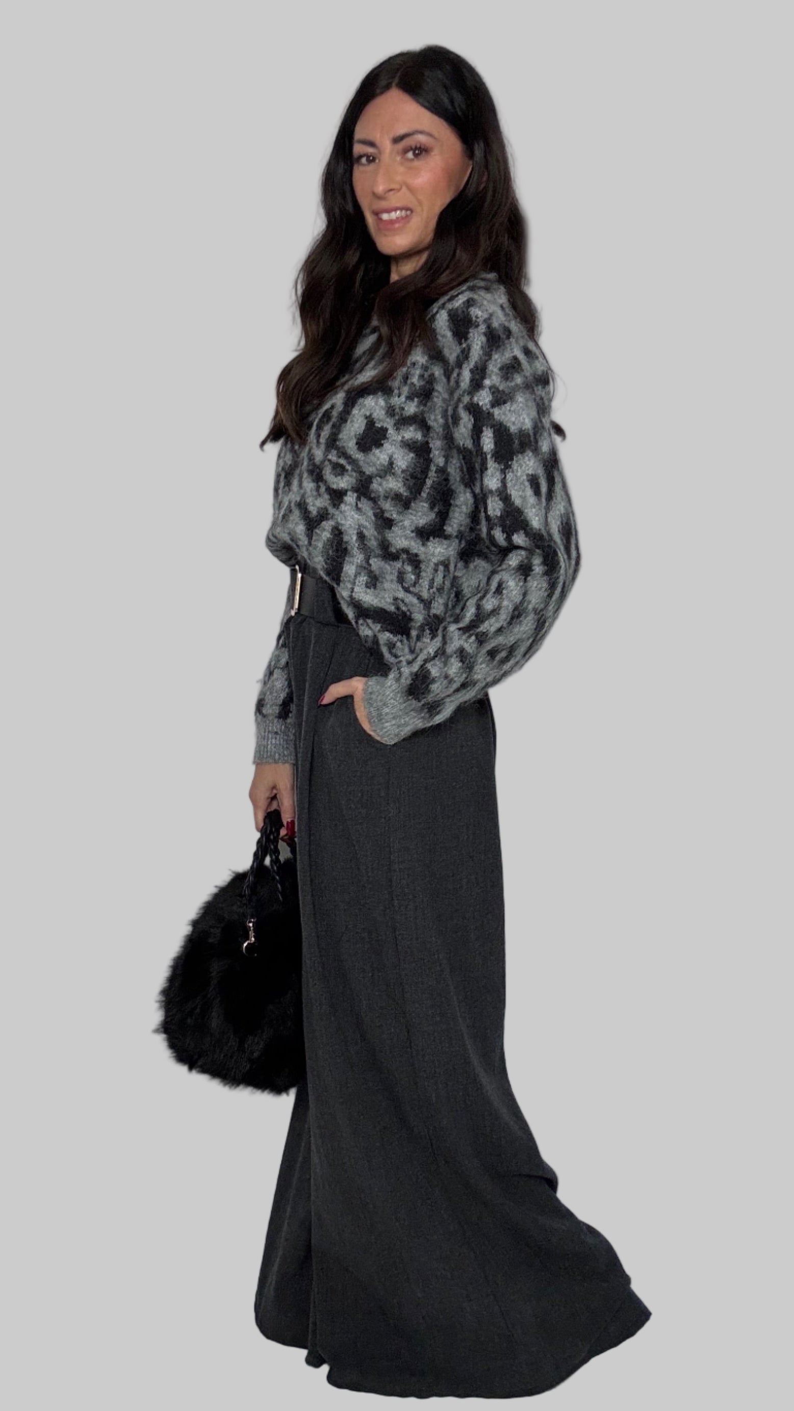 Pull animalier Dusty cenere e nero