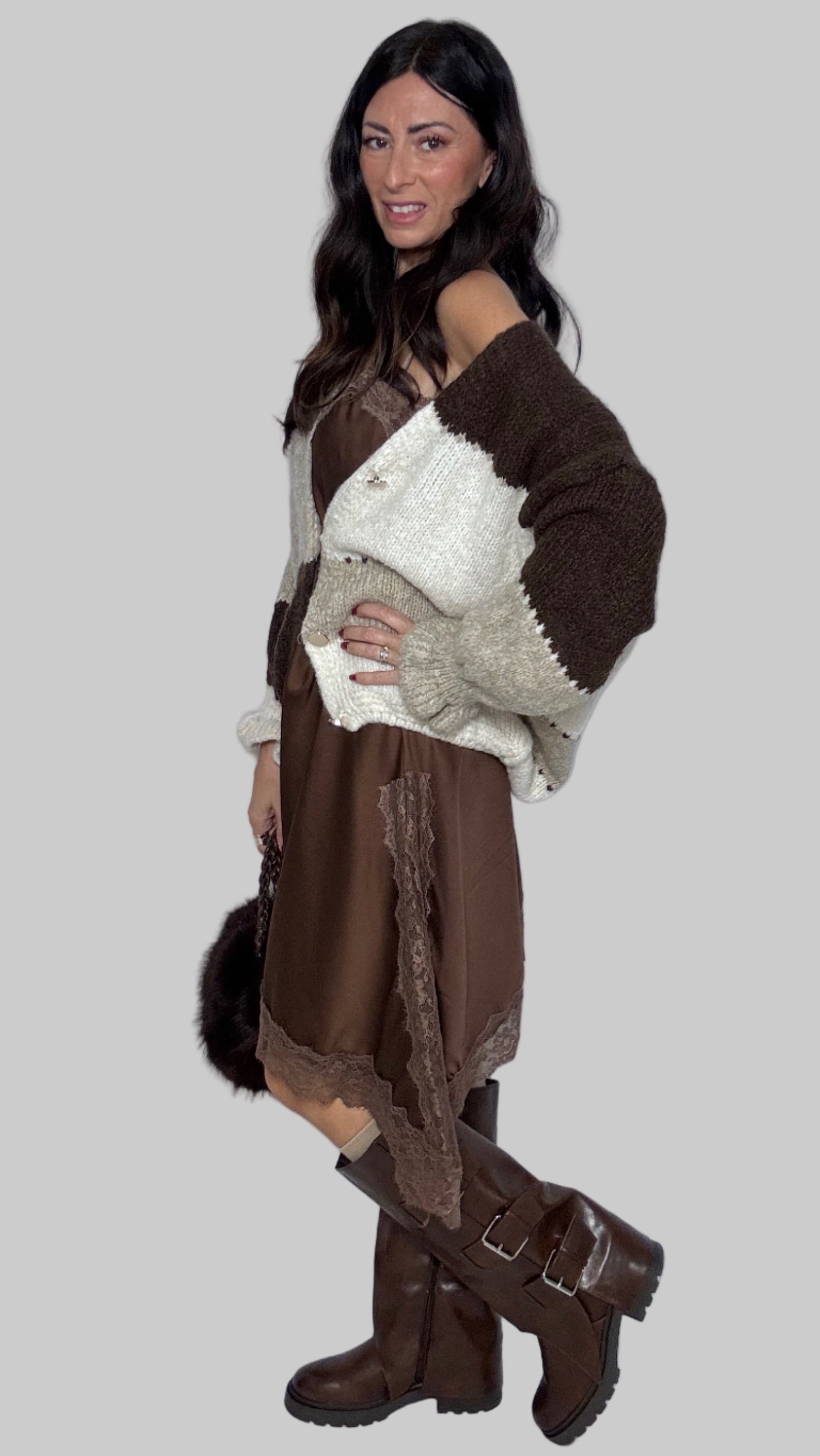 Cardigan Patchwork cioccolato