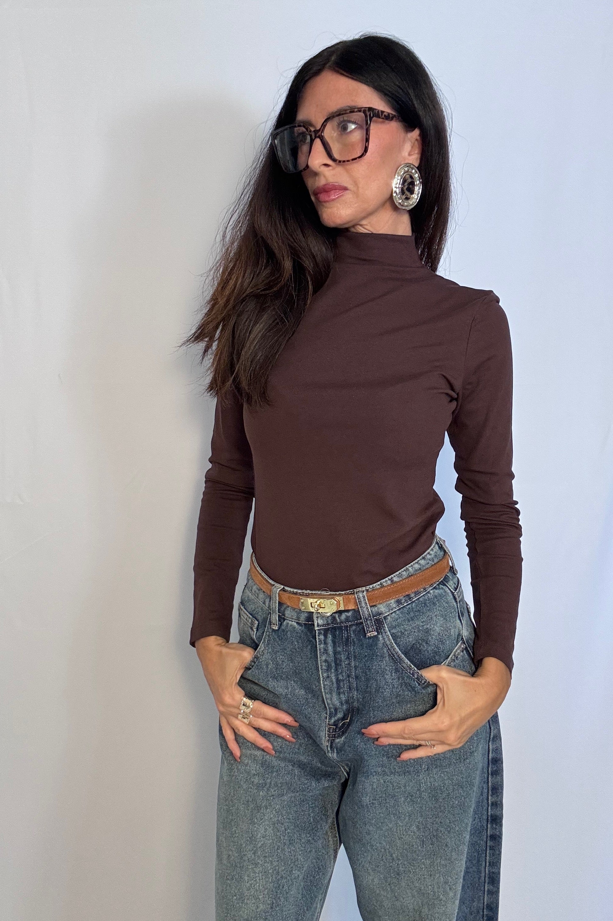 Maglia collo alto Premium cioccolato