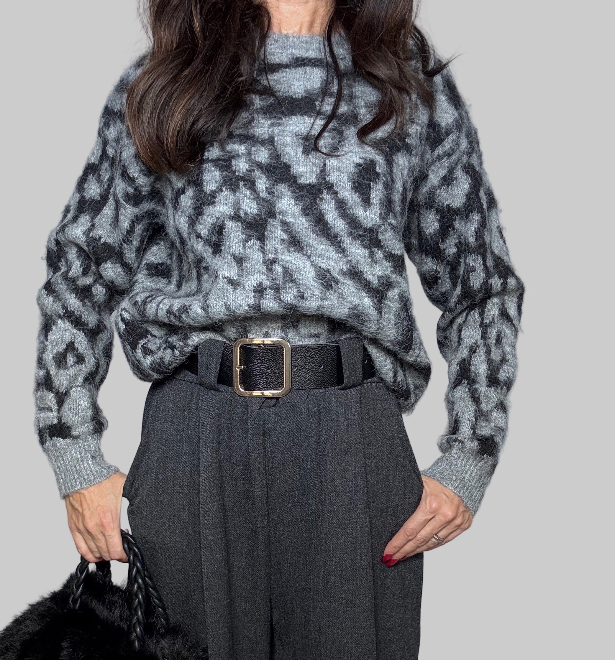 Pull animalier Dusty cenere e nero