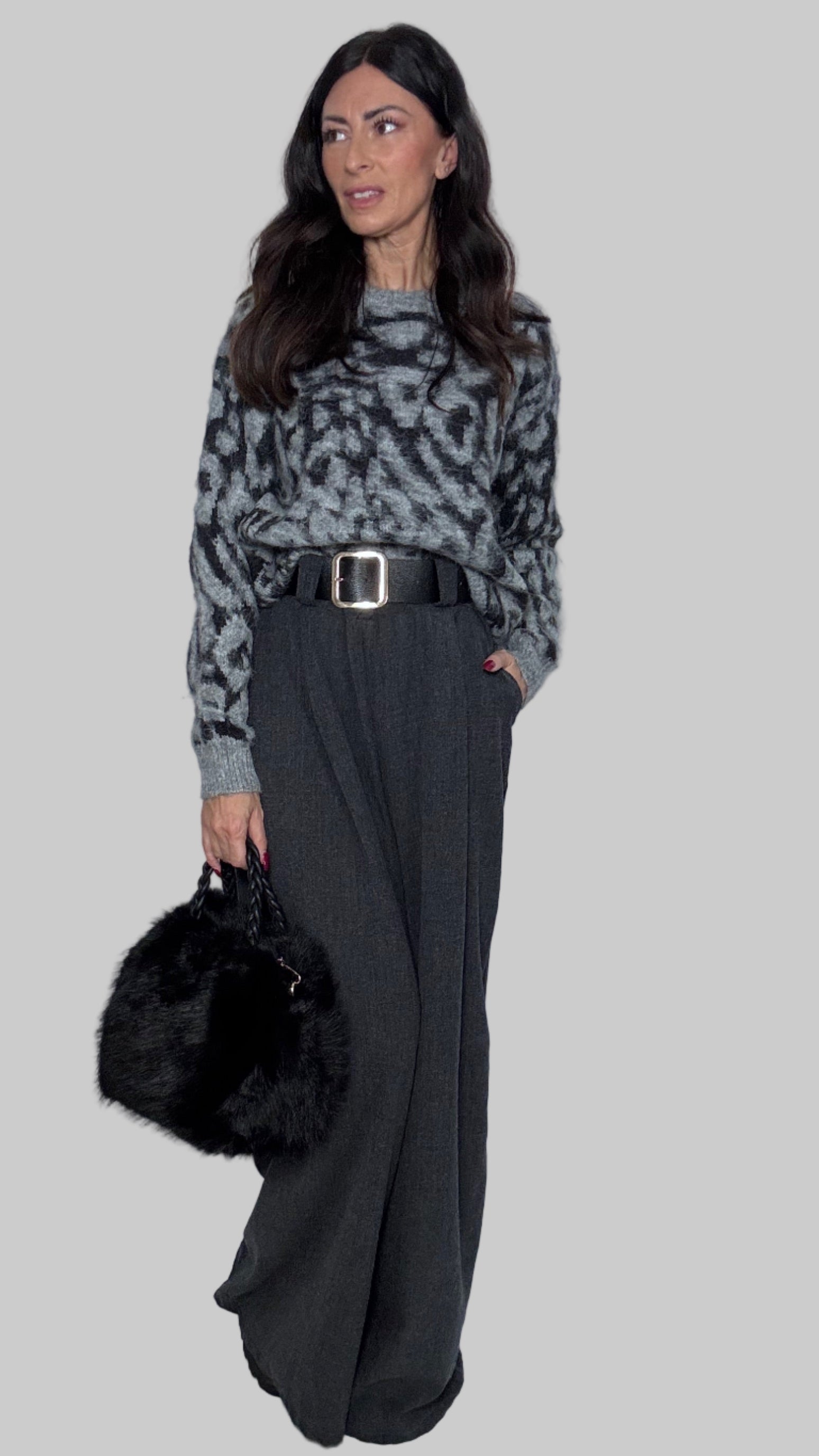 Pull animalier Dusty cenere e nero