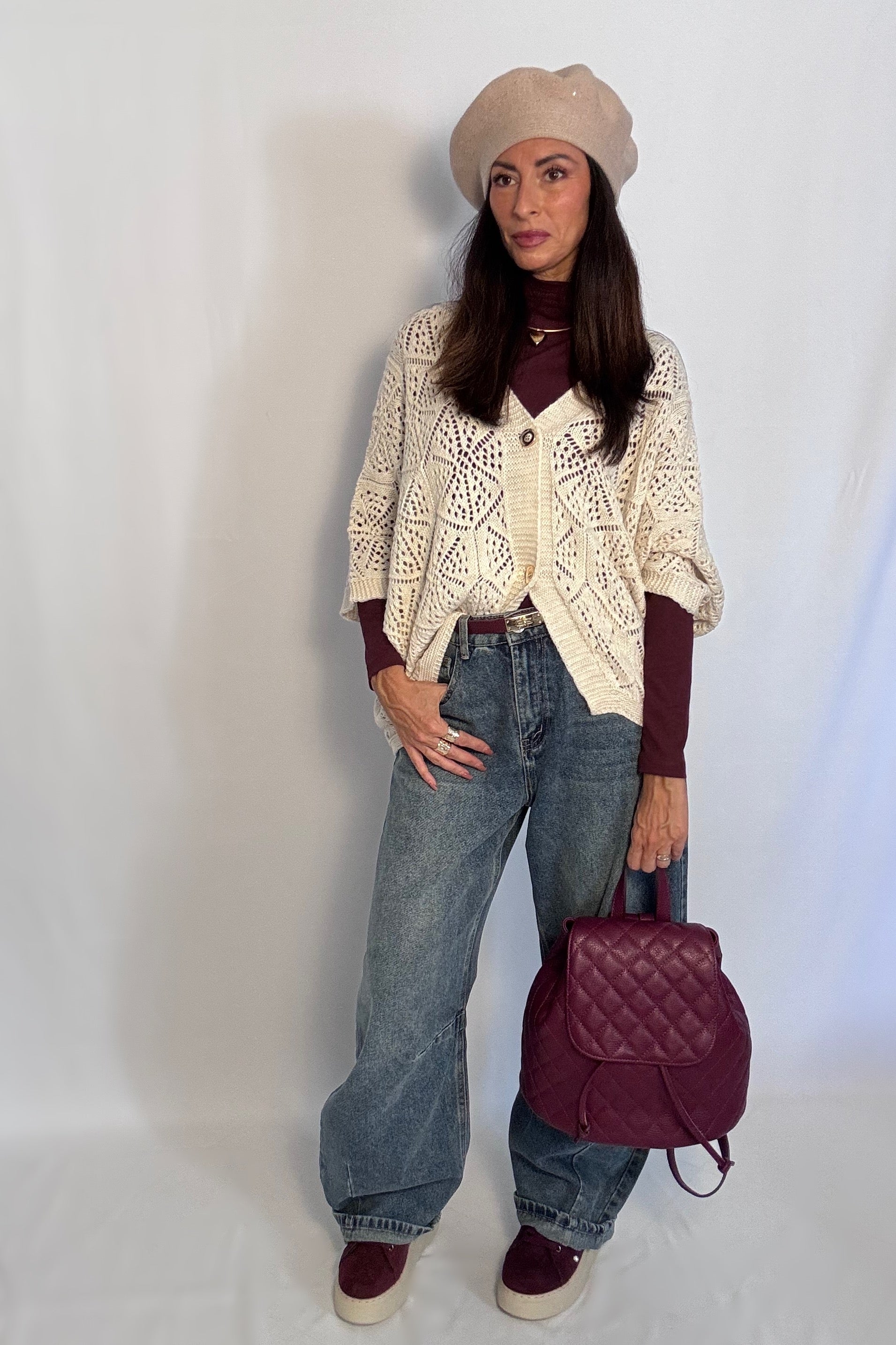 Cardigan Crochet beige