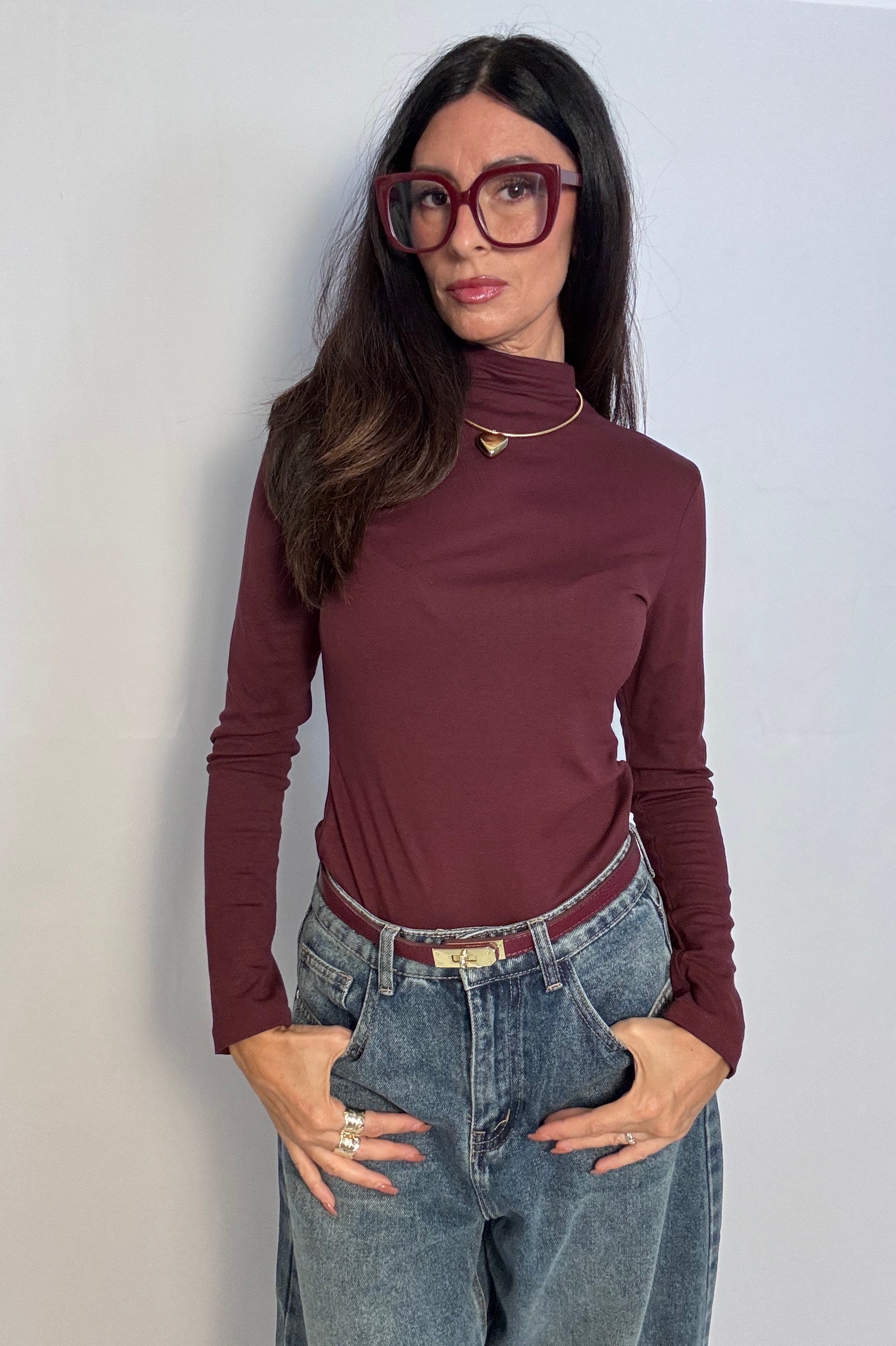 Maglia collo alto Premium vino