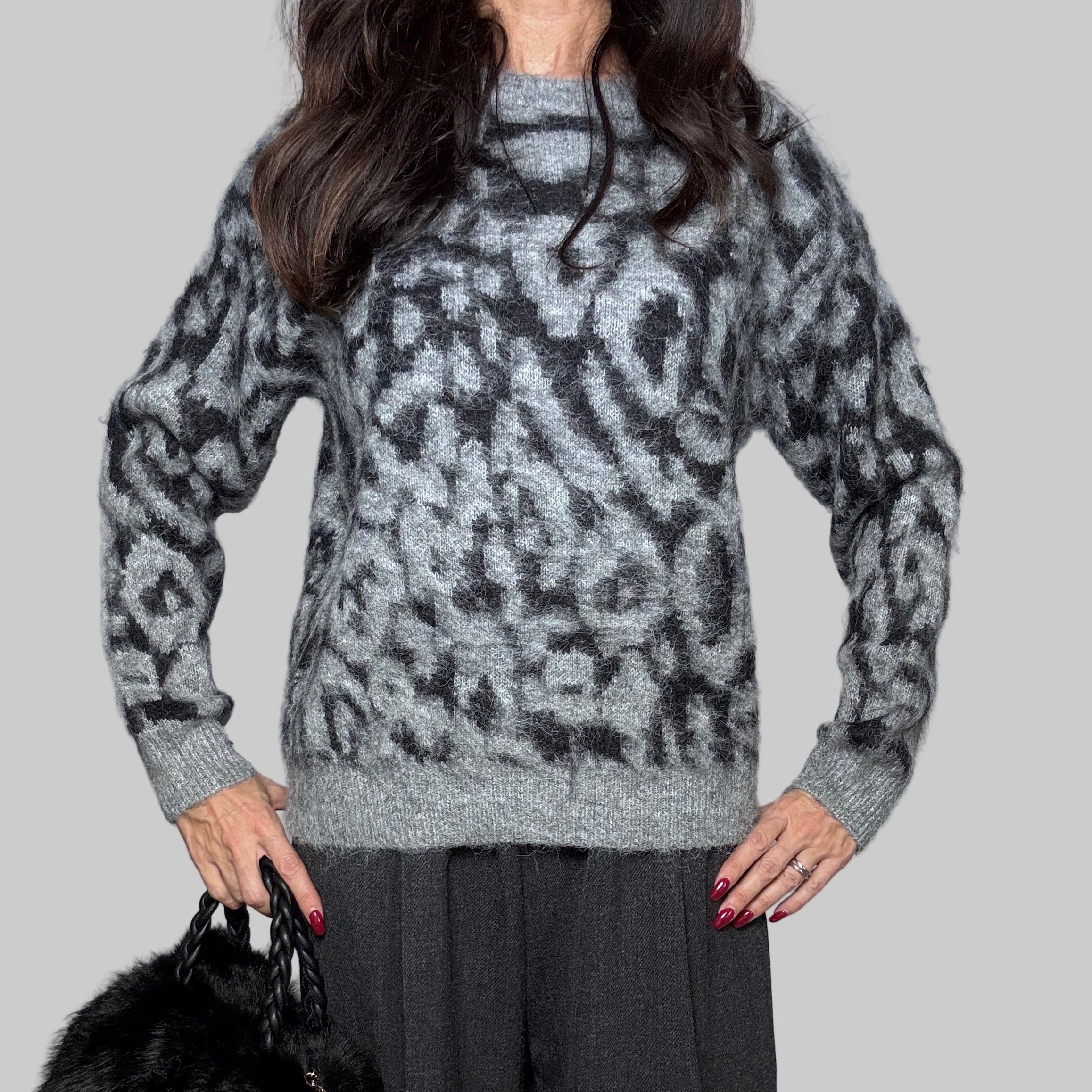 Pull animalier Dusty cenere e nero