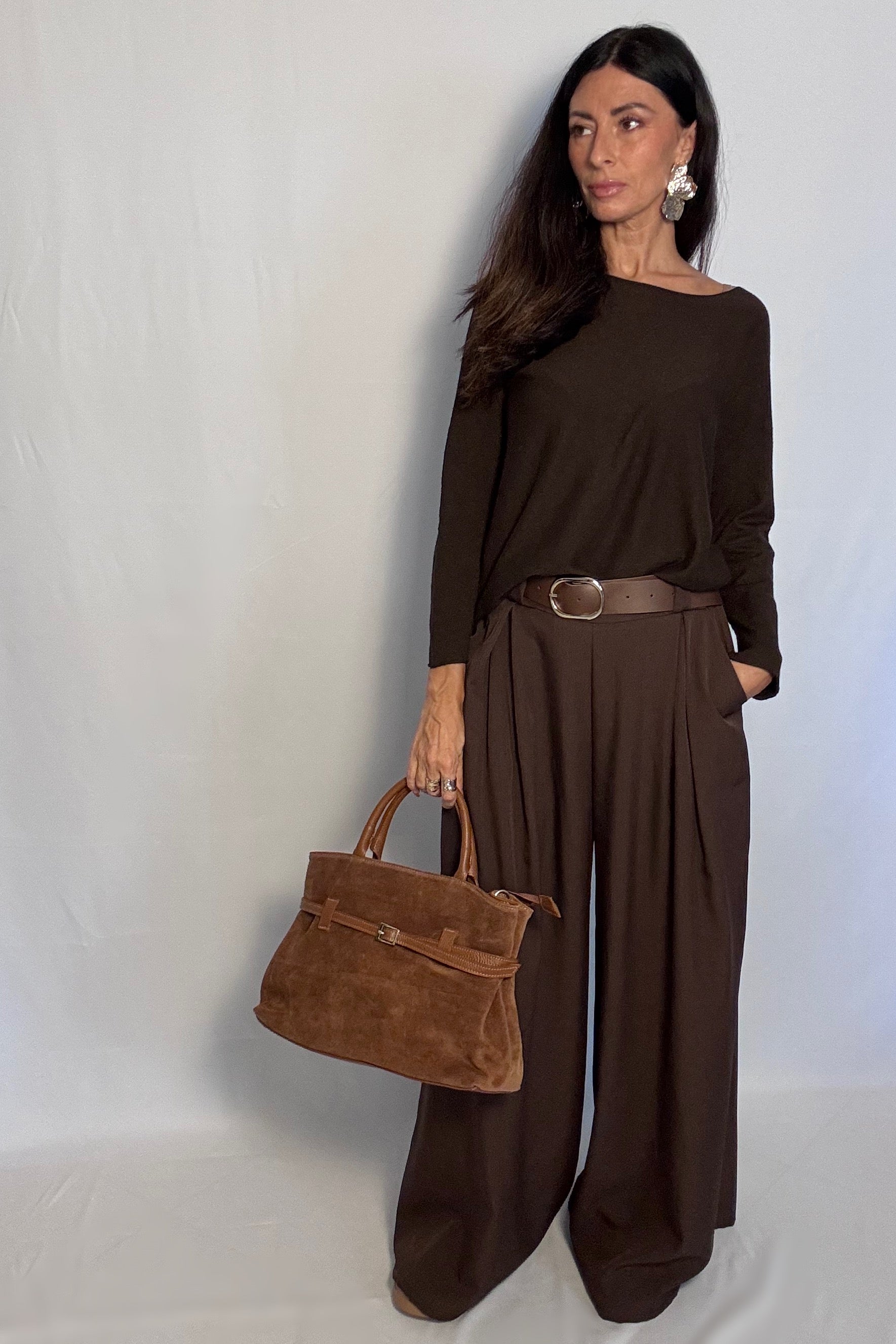 Borsa Pradina in vera pelle scamosciata Made in Italy tabacco