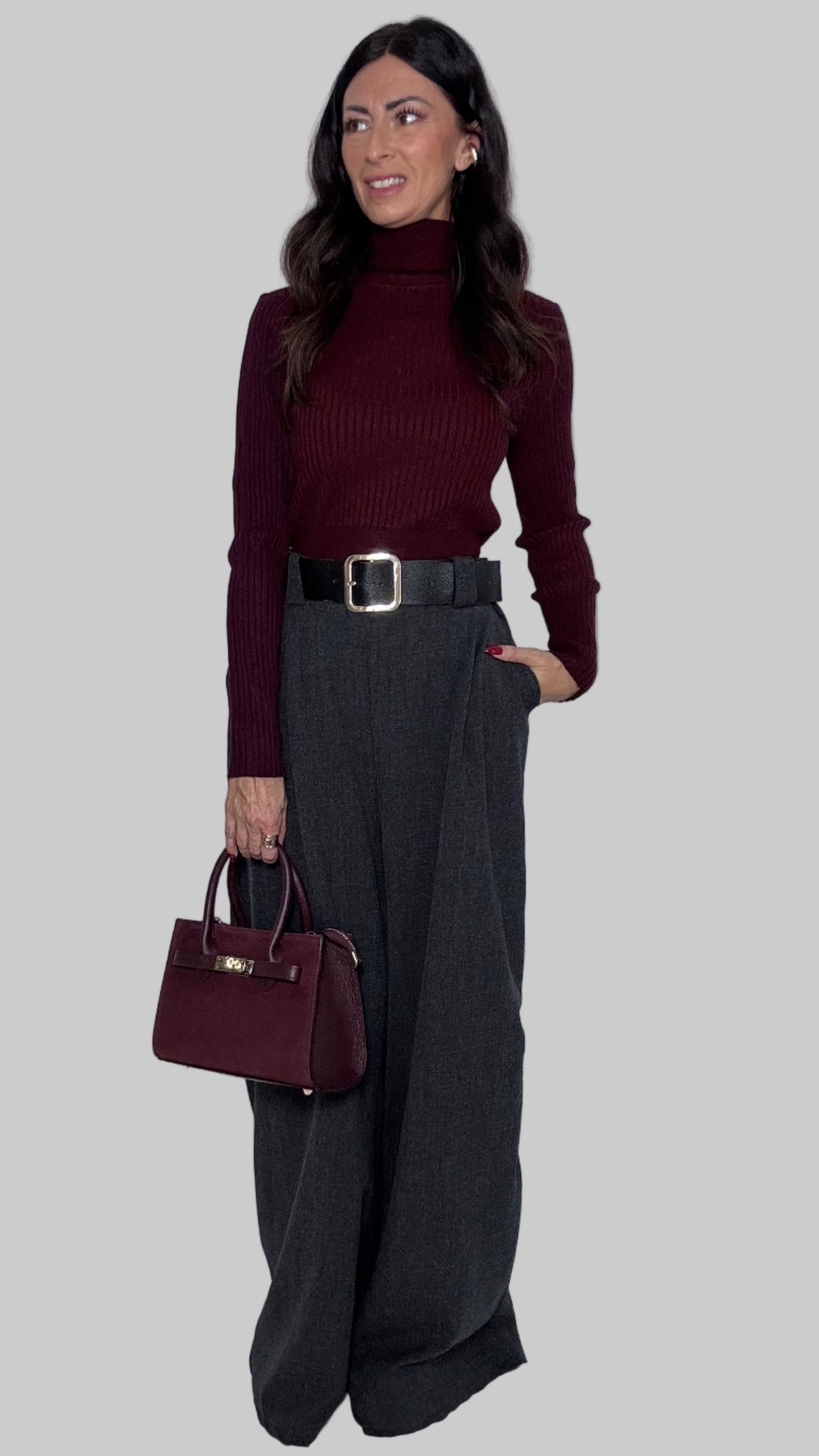 Maglia collo alto a costine Sanem vino