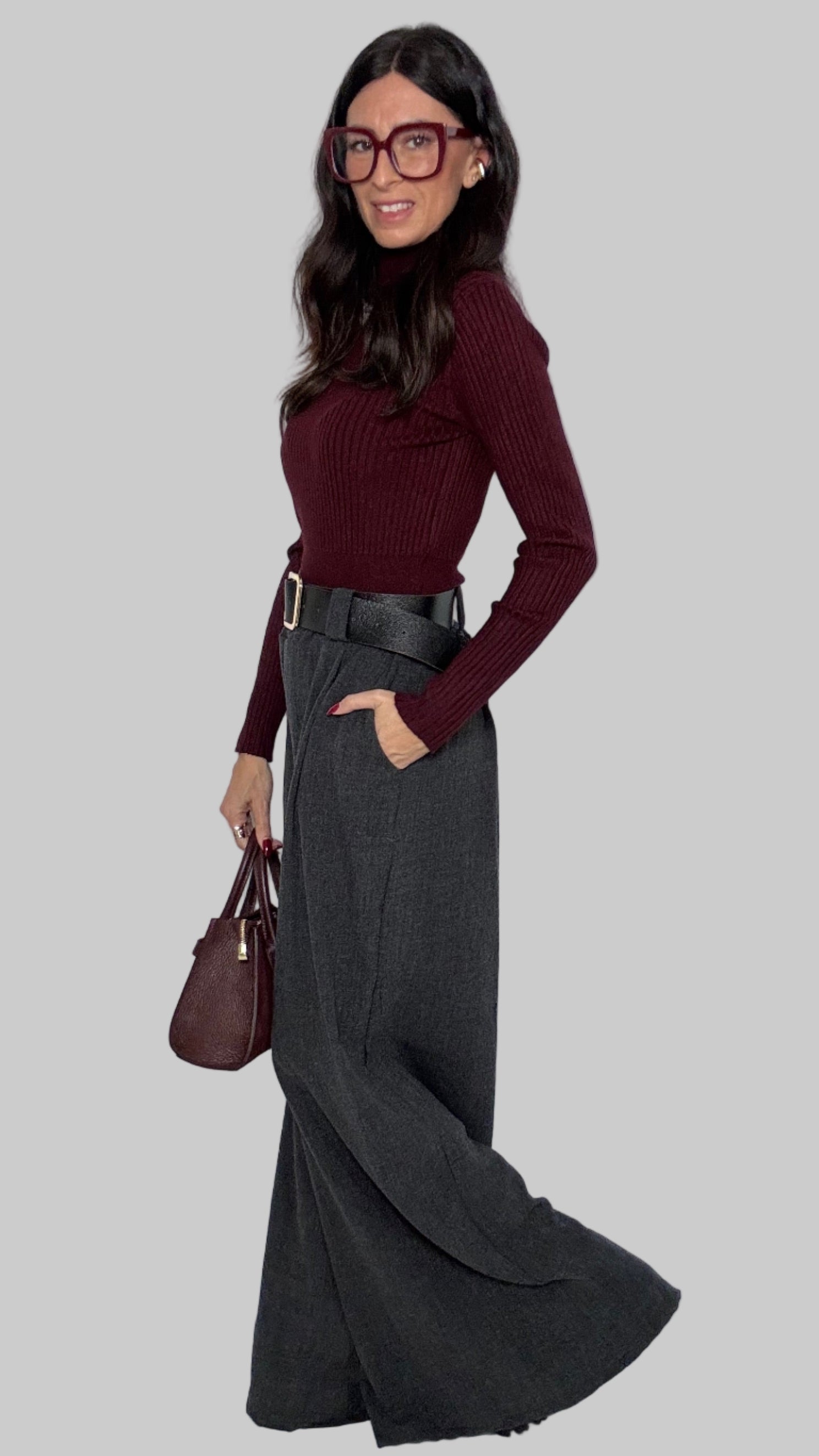 Maglia collo alto a costine Sanem vino