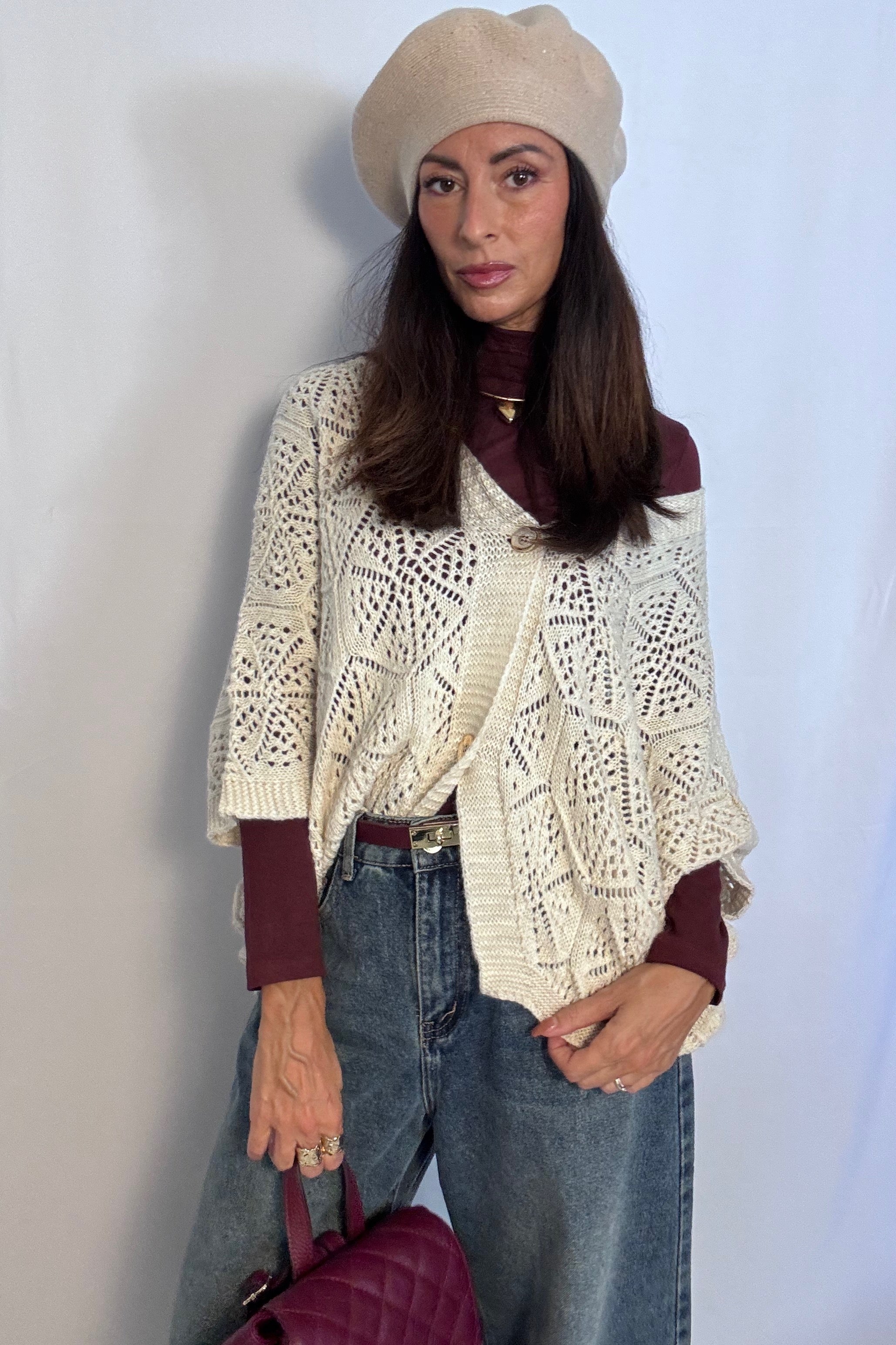 Cardigan Crochet beige