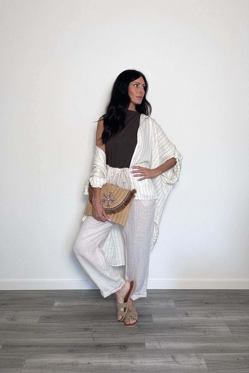 Maxi camicia Zanzibar gessata sabbia