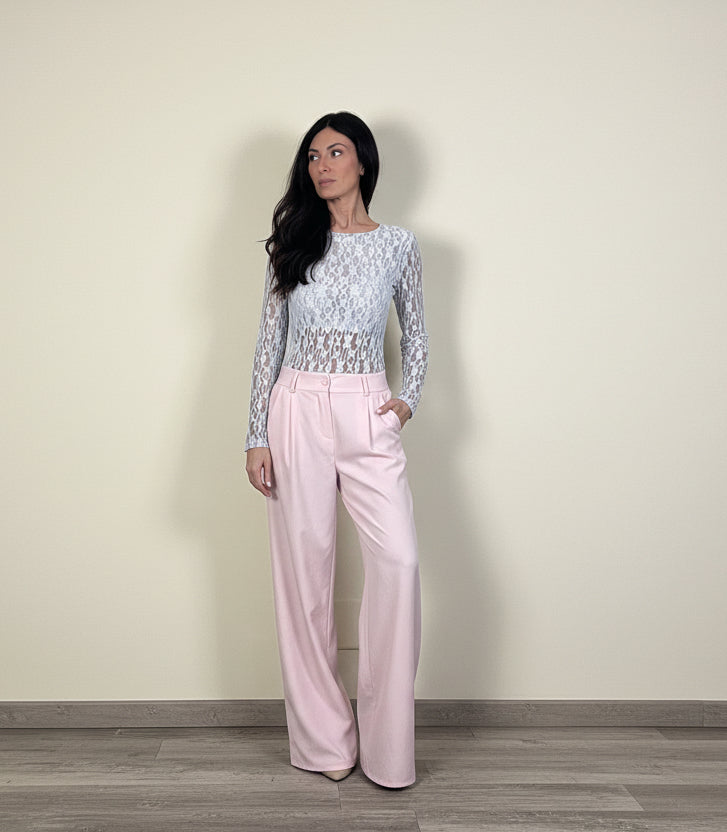 Pantalone completo Pastel rosa gessato