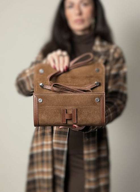 Borsa Herlise in vera pelle scamosciata Made in Italy caffè