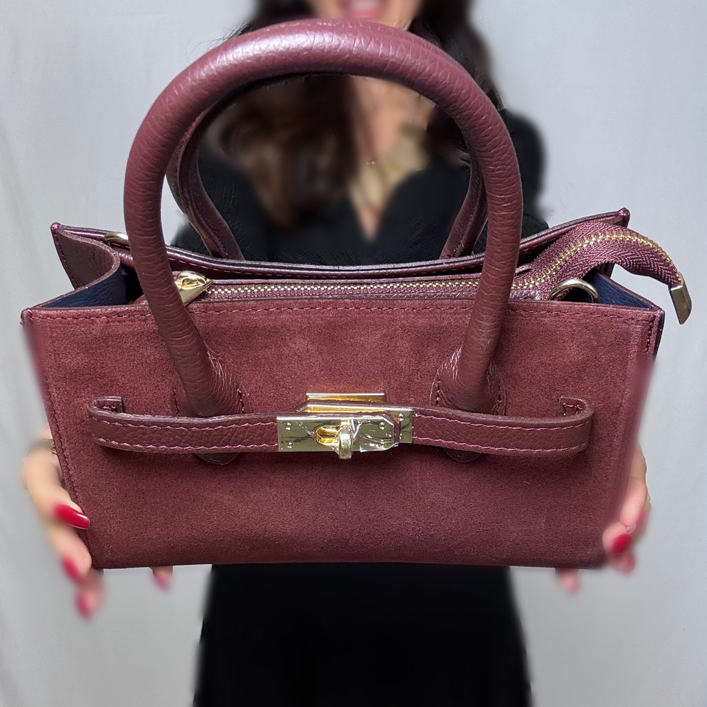 Borsa Joya in vera pelle scamosciata Made in Italy vino