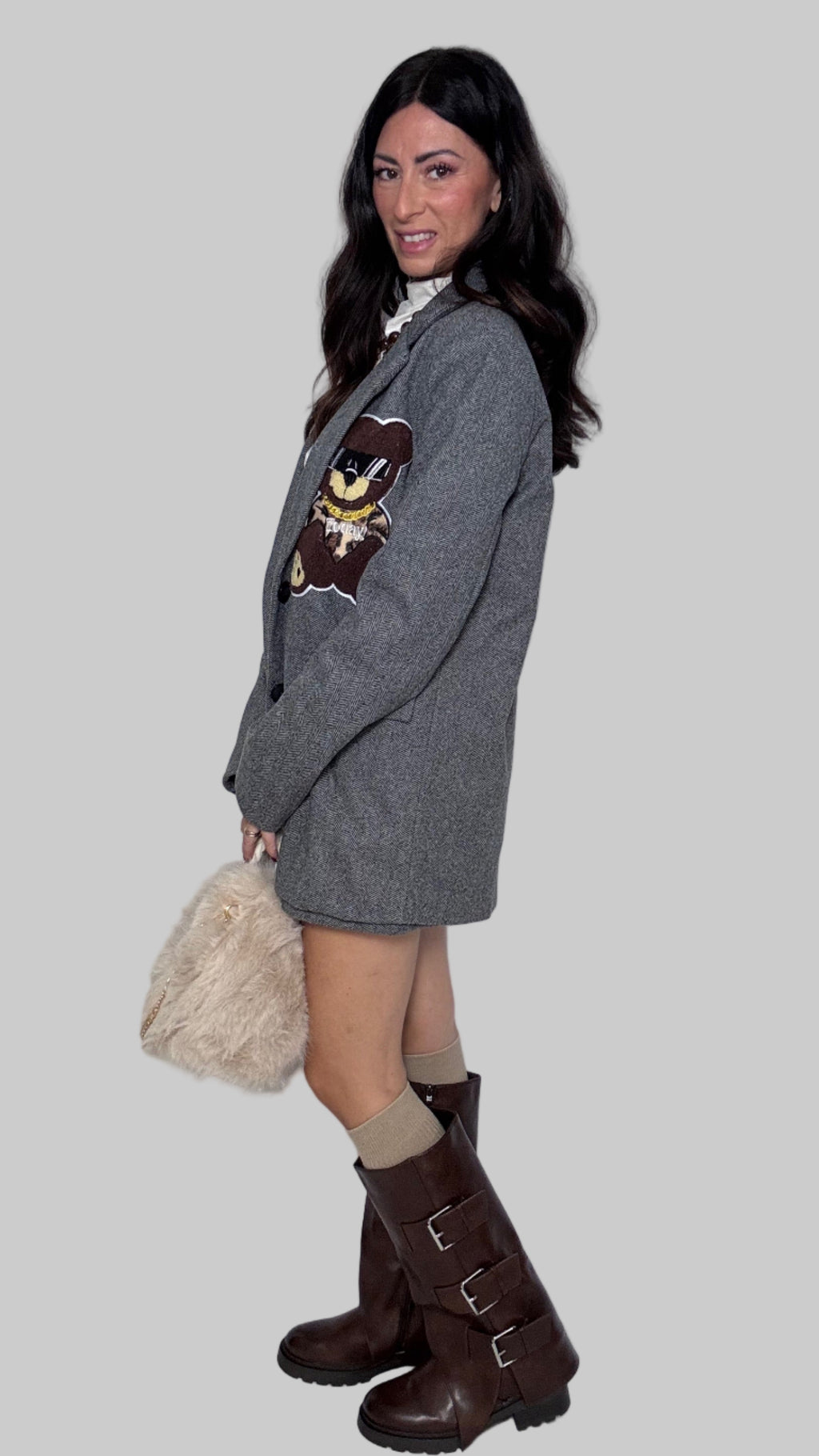 Shorts spigato con cintura fumo