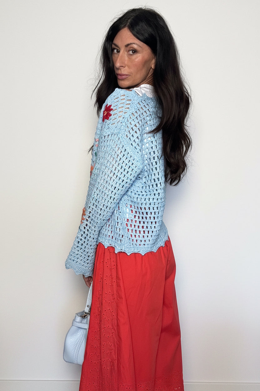 Cardigan Crochet cielo