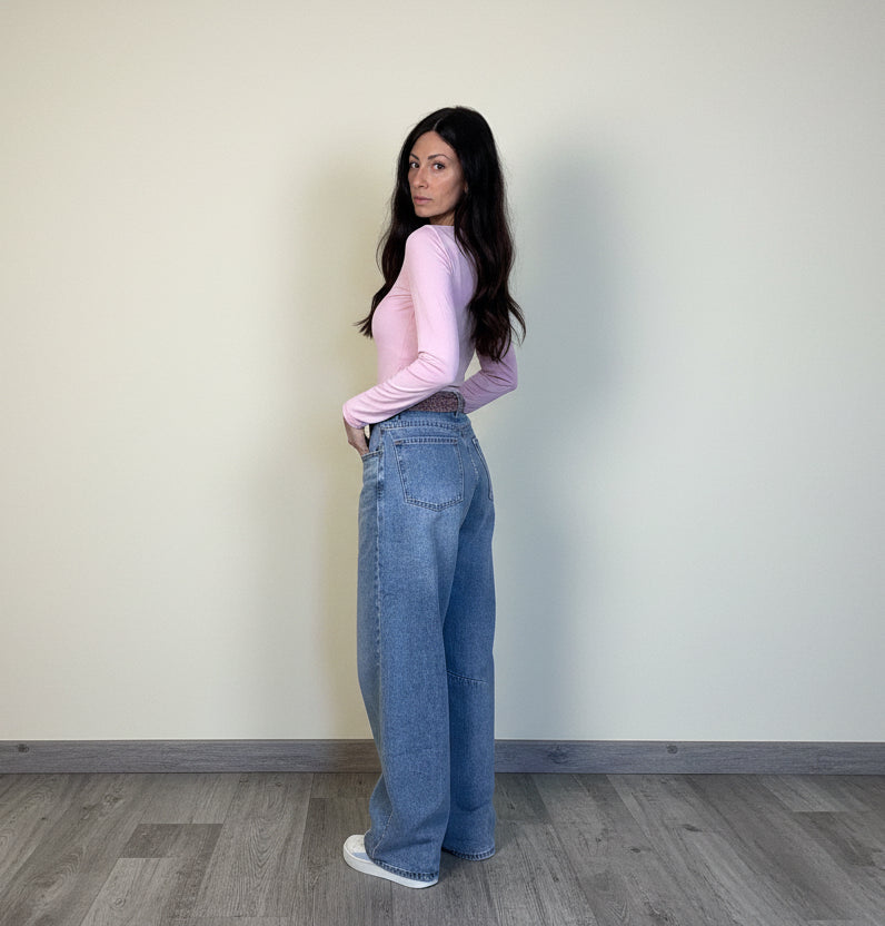 Body V in pizzo rosa