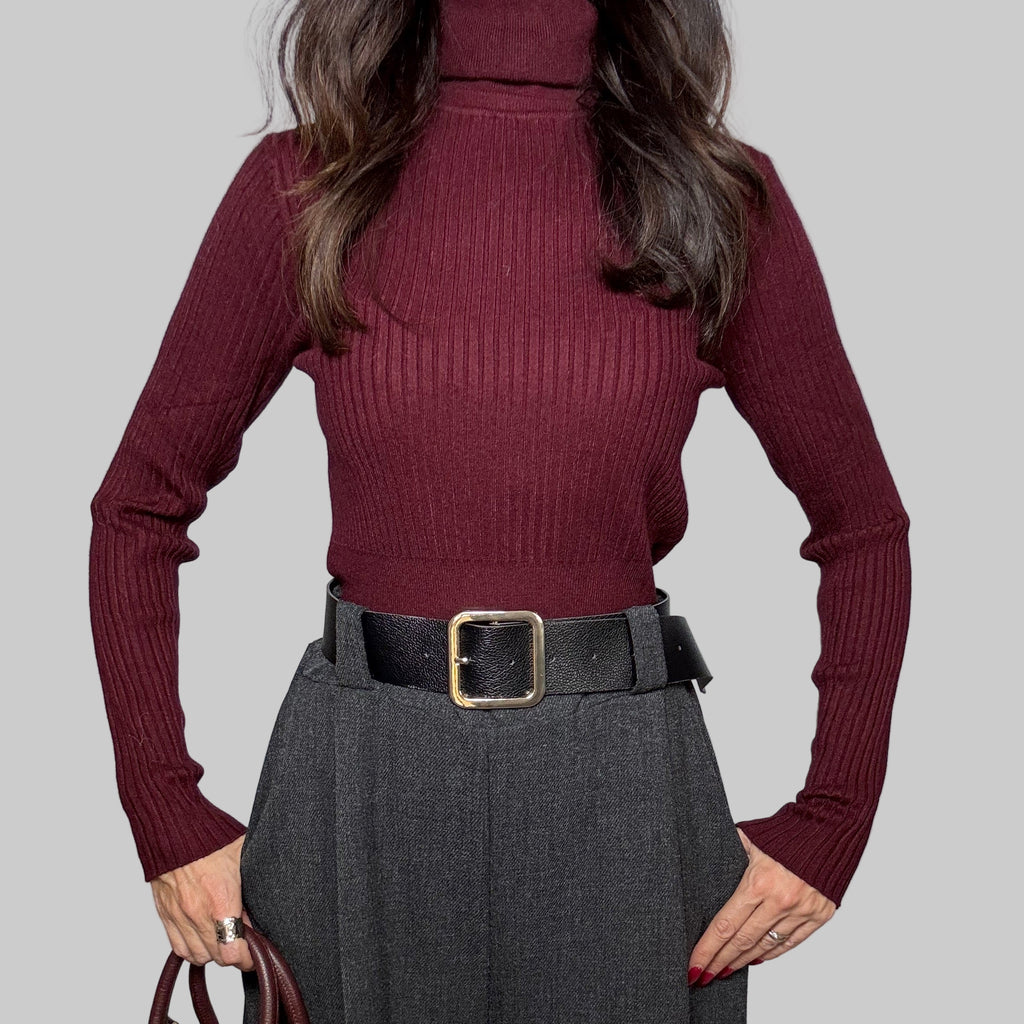 Maglia collo alto a costine Sanem vino