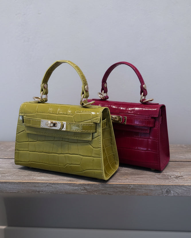 Borsa Cindy vera pelle Made in Italy lime e rossa