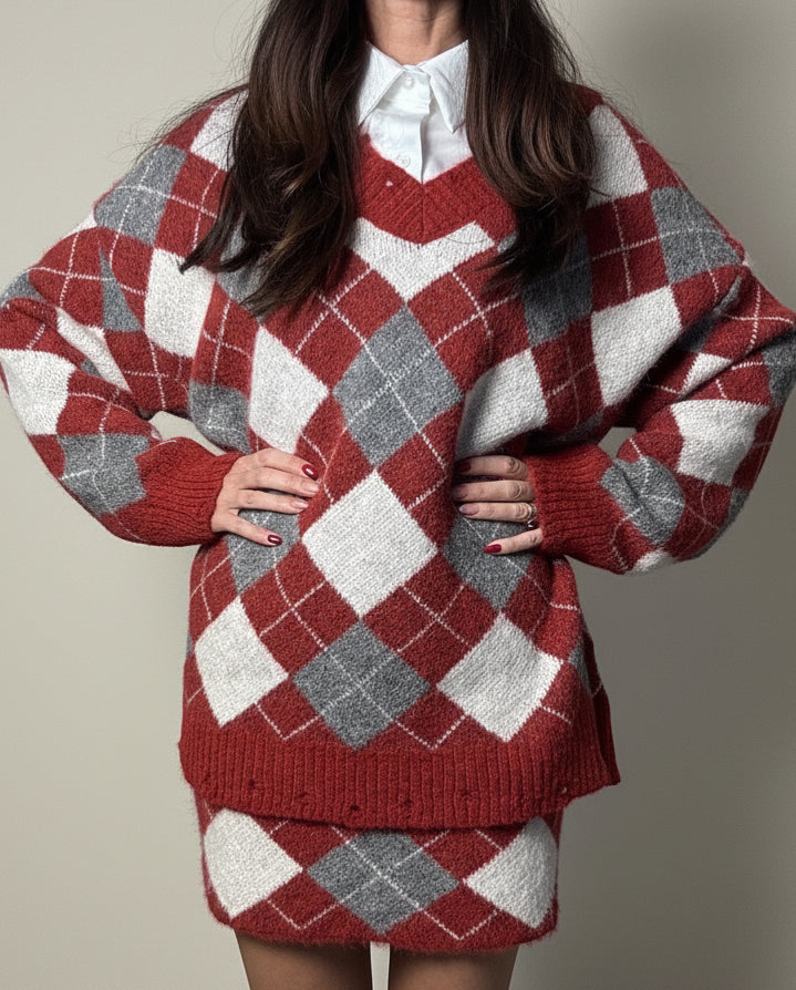 Coordinato Rombi vino/panna/grigio