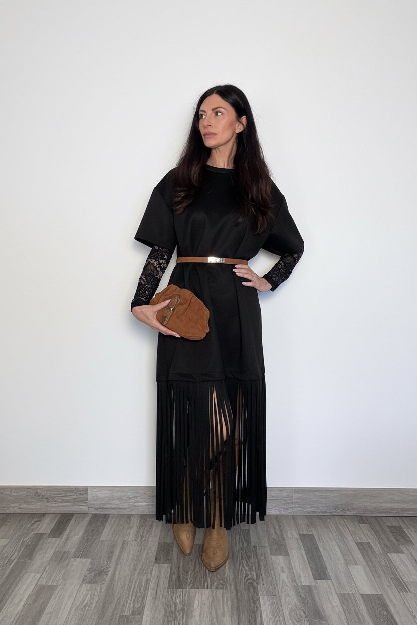 Abito Frange scamosciato nero