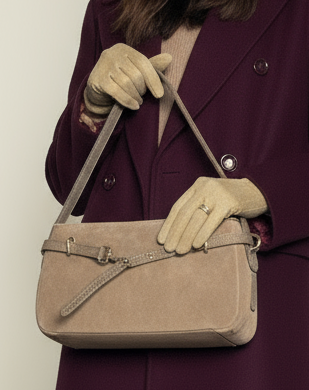 Borsa Miranda in vera pelle scamosciata Made in Italy fango