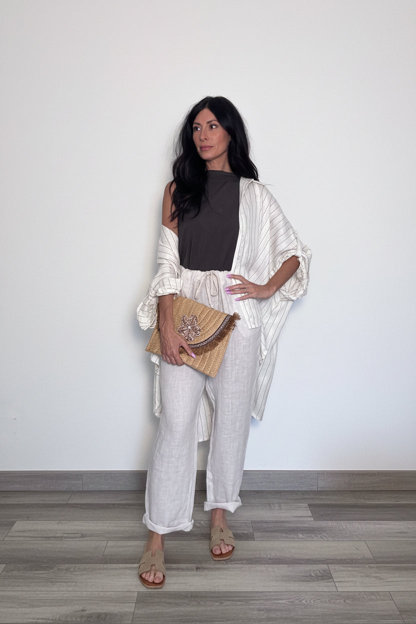 Maxi camicia Zanzibar gessata sabbia