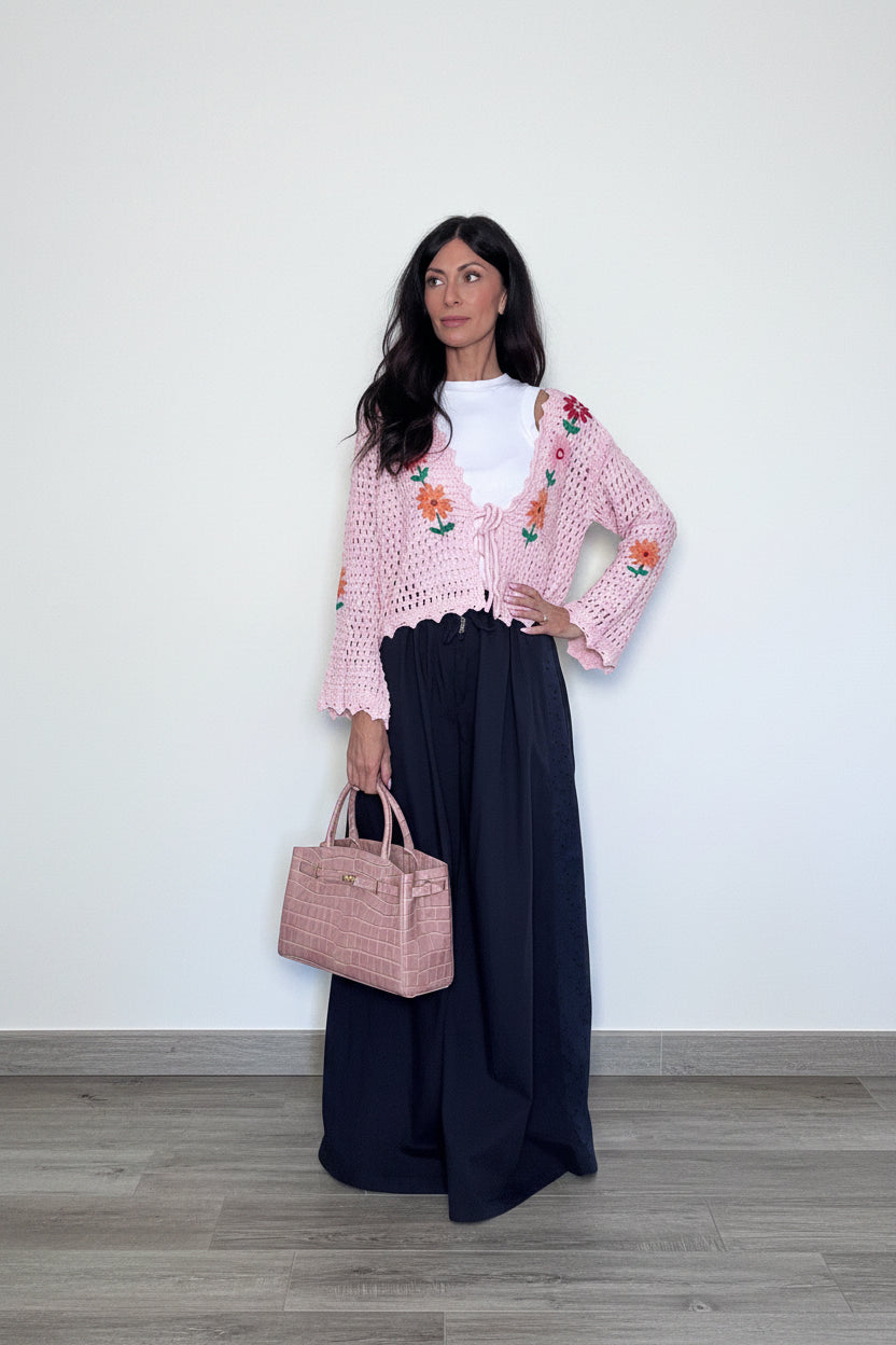 Cardigan Crochet rosa