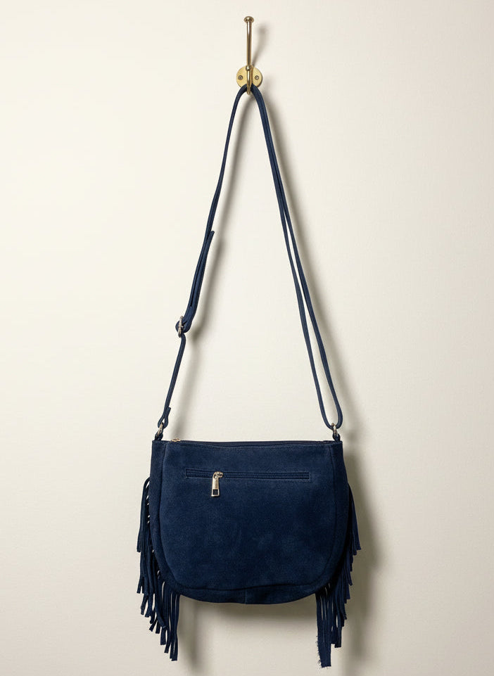 Borsa Rumi in vera pelle scamosciata con borchie blu