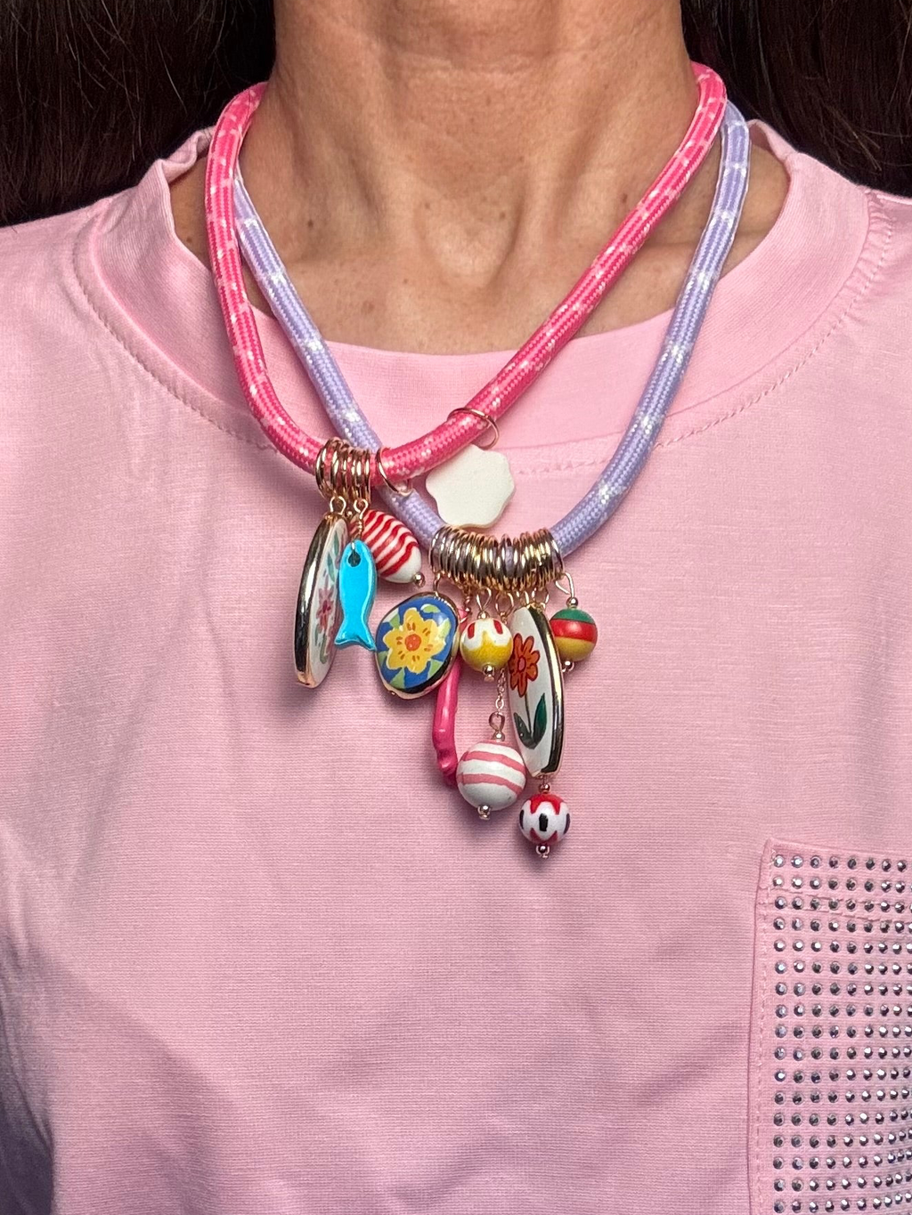 Collana Coachella 2 in 1 rosa e lilla