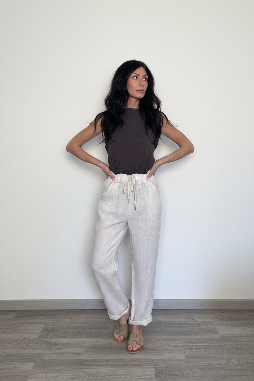 Pantalone 100% lino Sahara sabbia