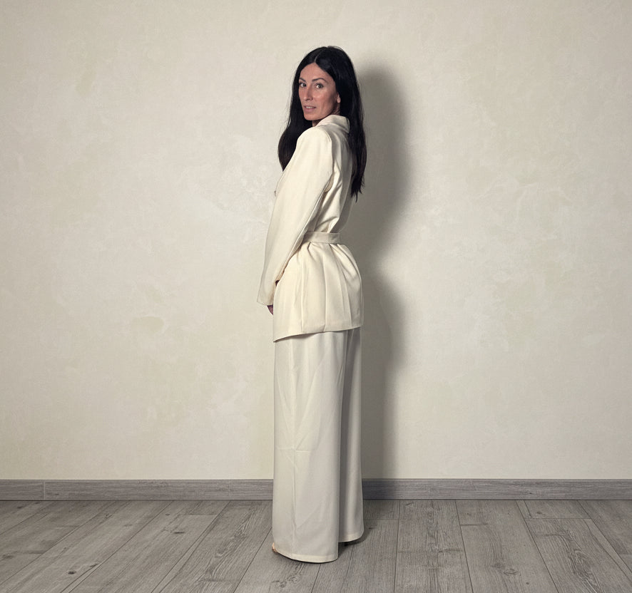 Pantalone completo Pastel giallo gessato