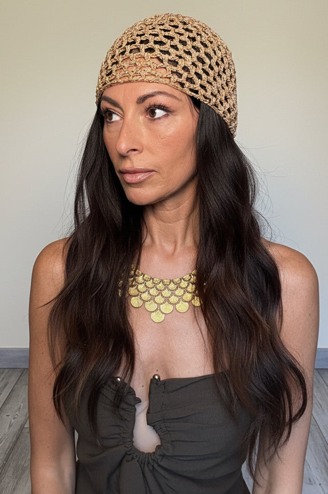 Cappellino puro cotone Crochet tabacco