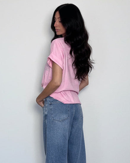 T-shirt maglia tasca rosa