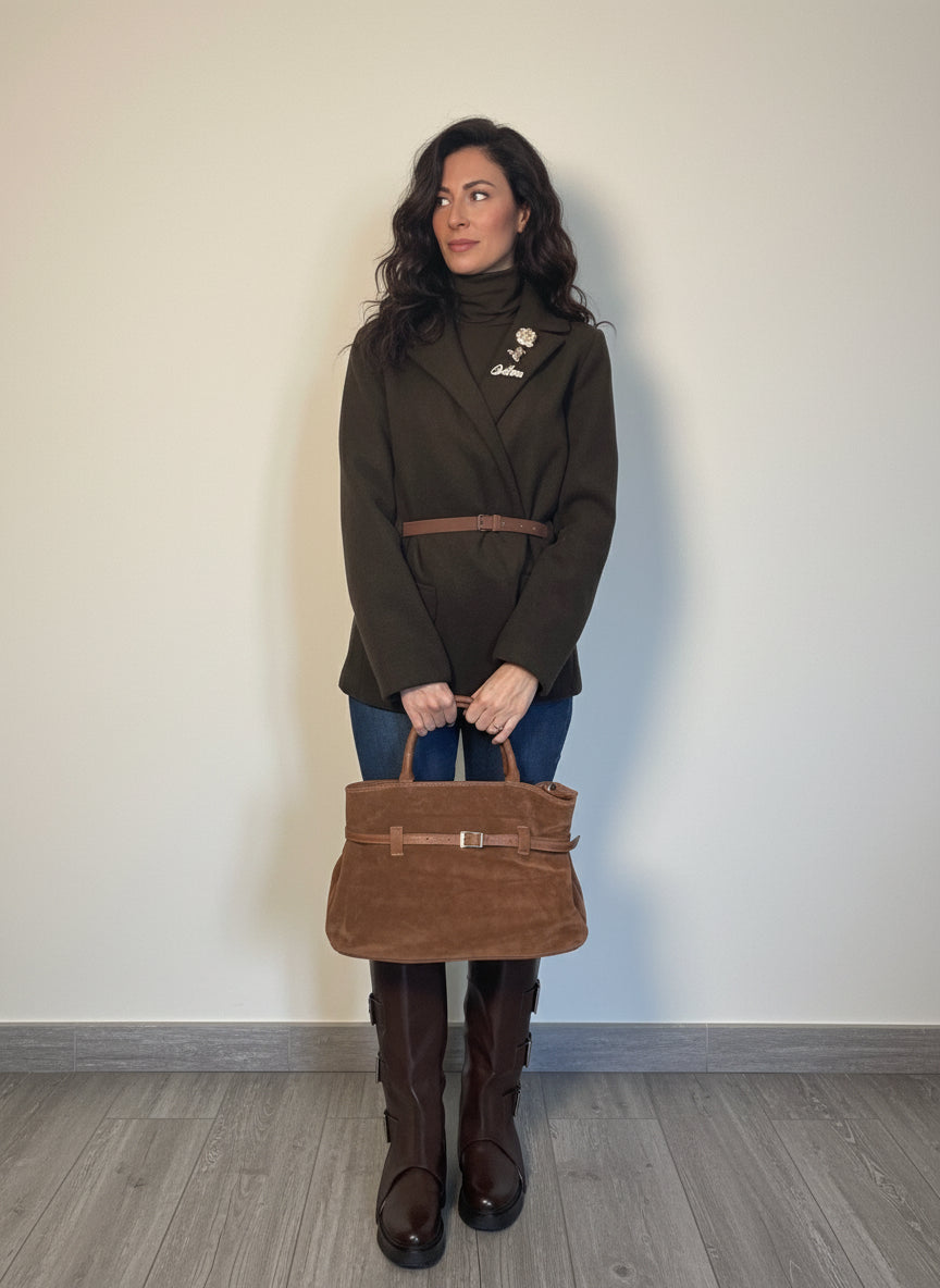 Cappottino a giacca Spille in panno cioccolato