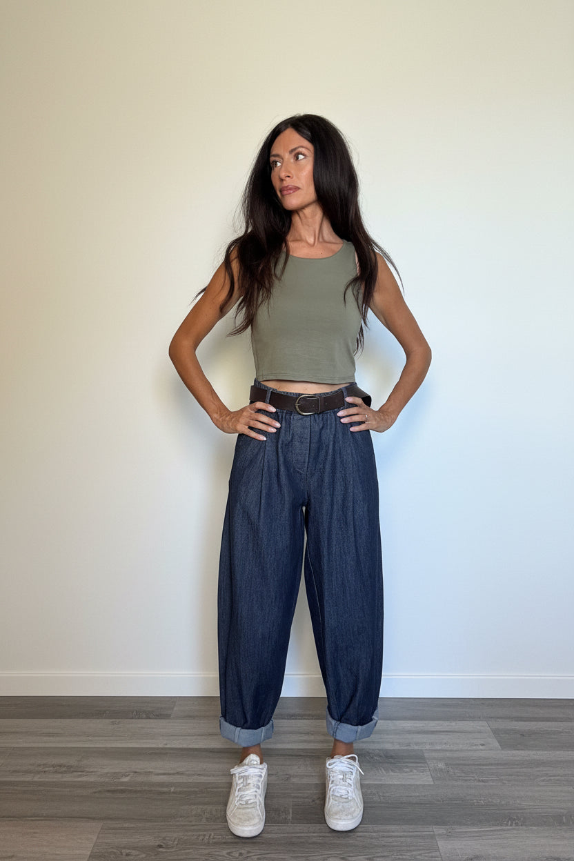 Pantaloni denim balloon Kim con cintura