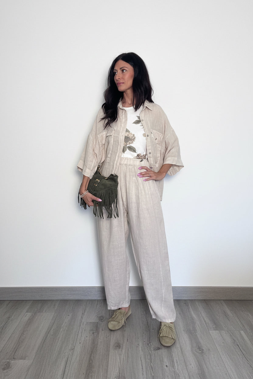 Camicia 100%lino Safari sabbia