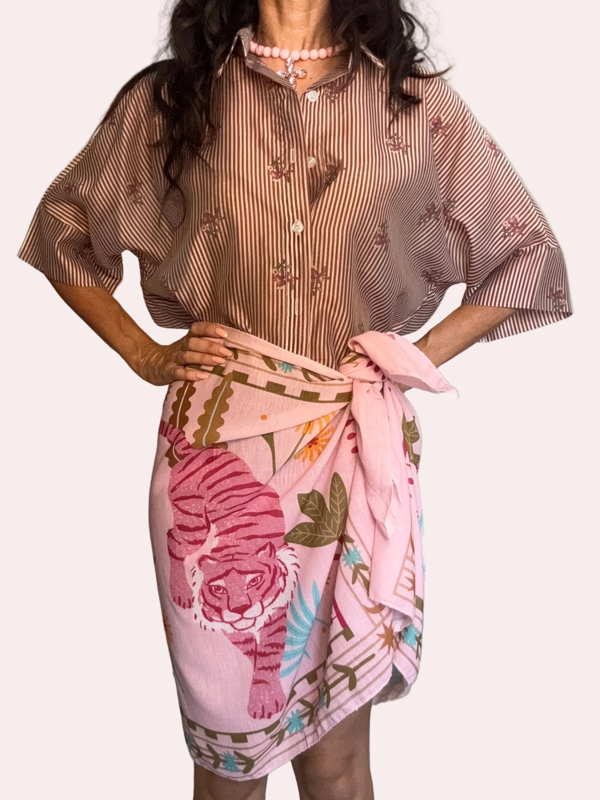 Camicia velata righe e fiori
