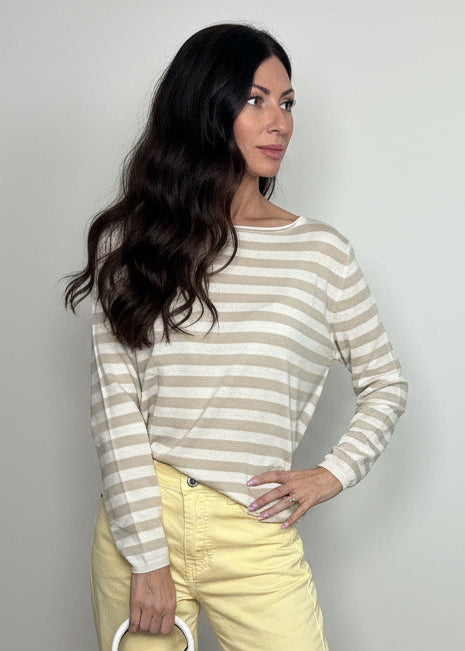 Maglioncino 100% cotone righe panna e sabbia
