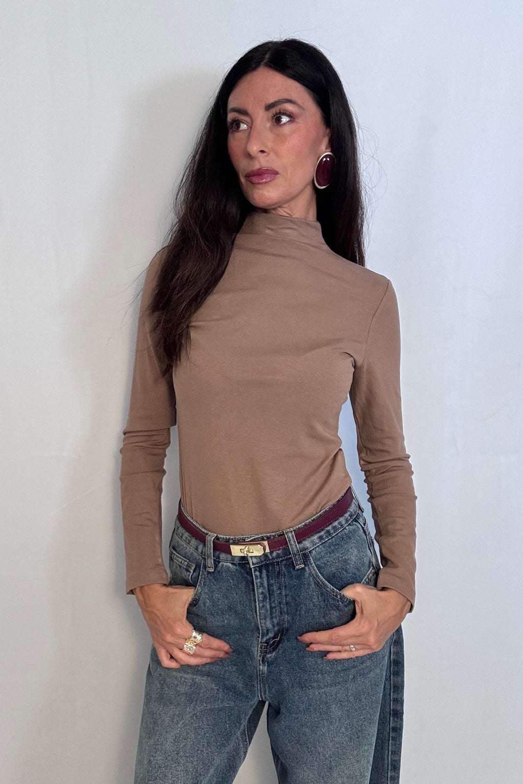 Maglia collo alto Premium camel