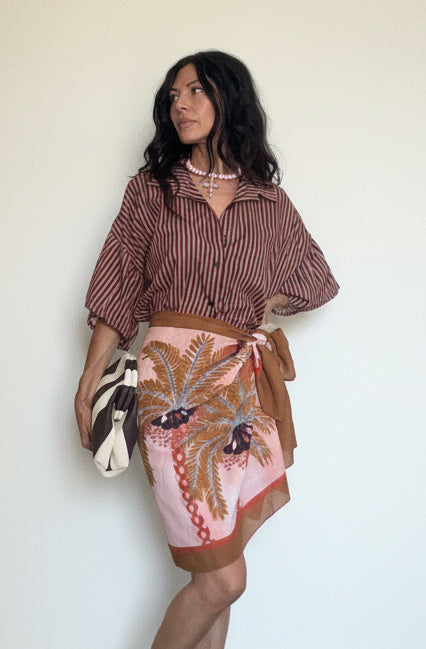Camicia velata righe ciocco/rosa