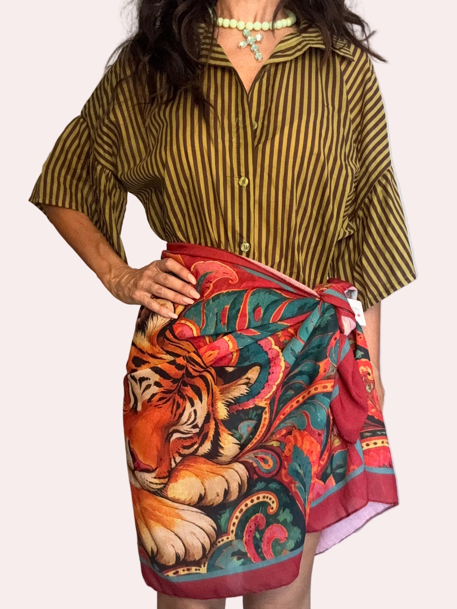 Camicia velata righe ciocco/verde