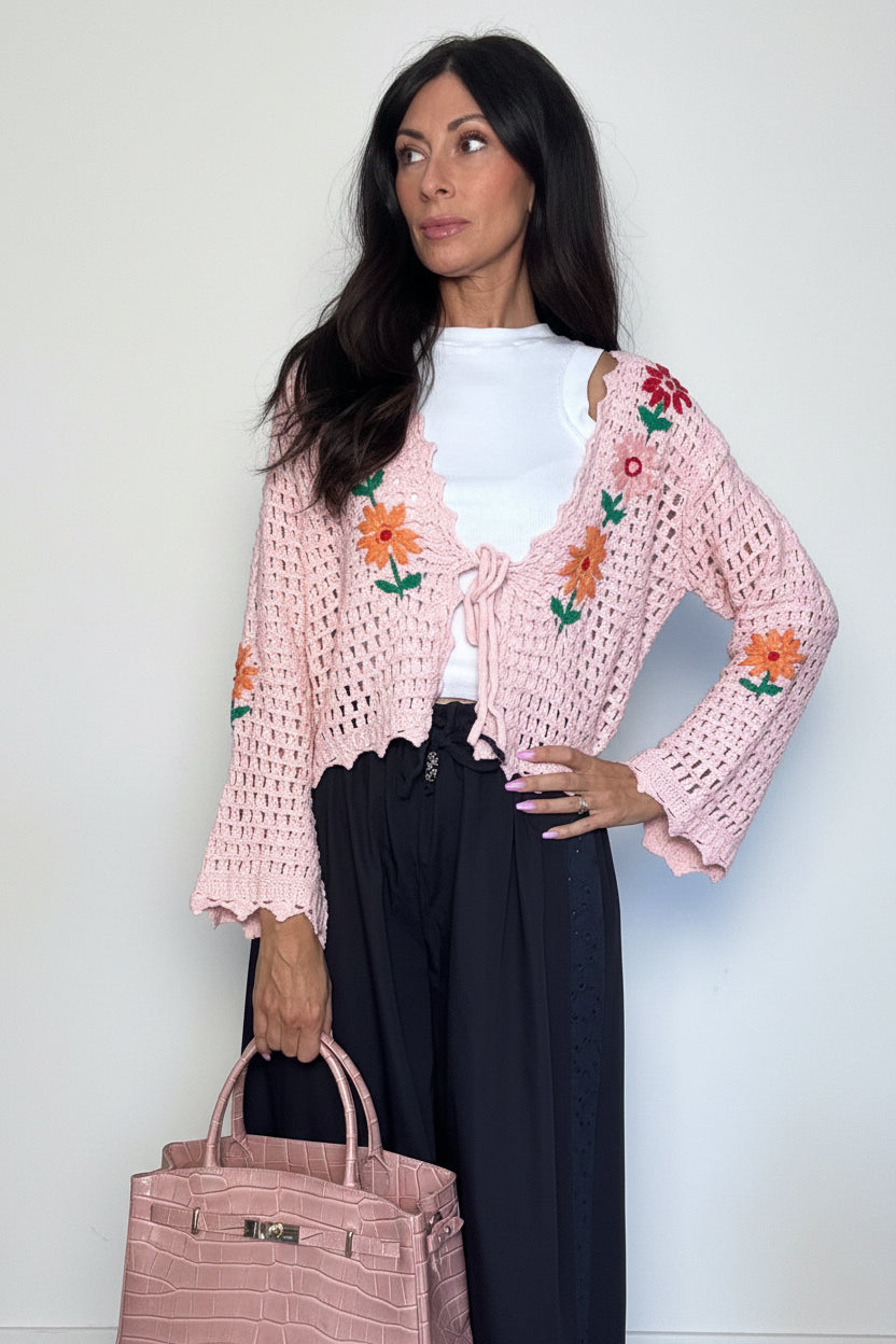 Cardigan Crochet rosa