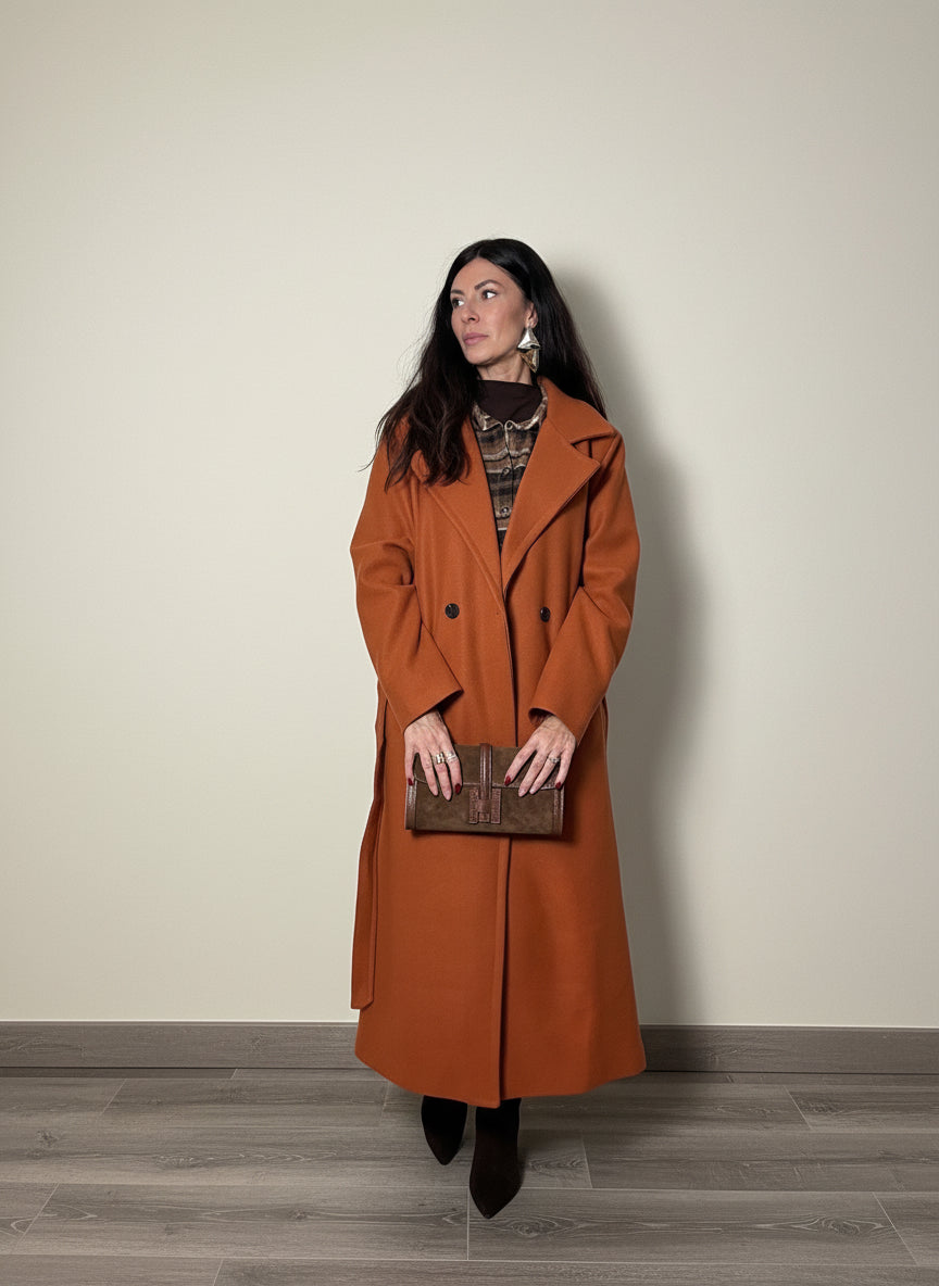 Cappotto lungo con cintura Sofia coccio