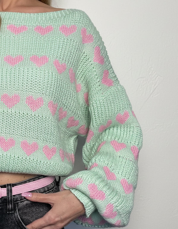 Pull Cuoricini menta