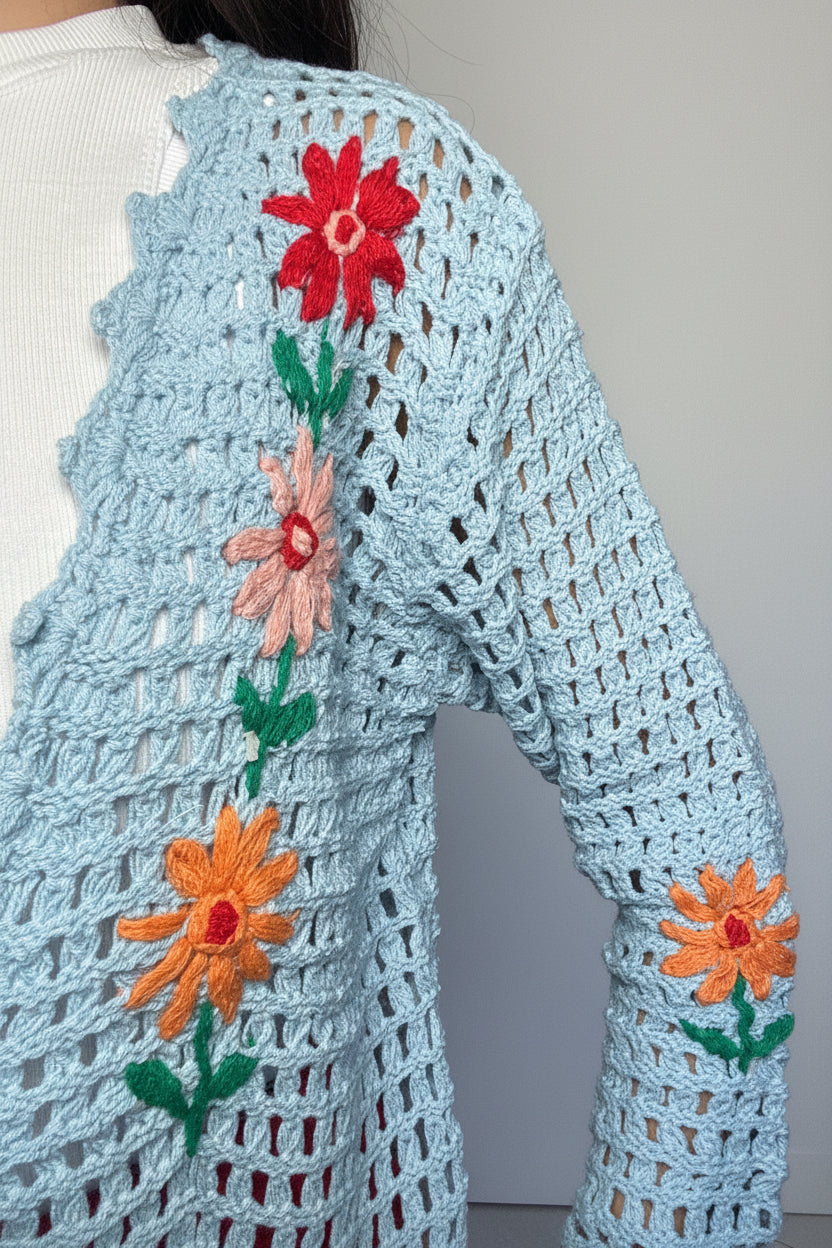 Cardigan Crochet cielo