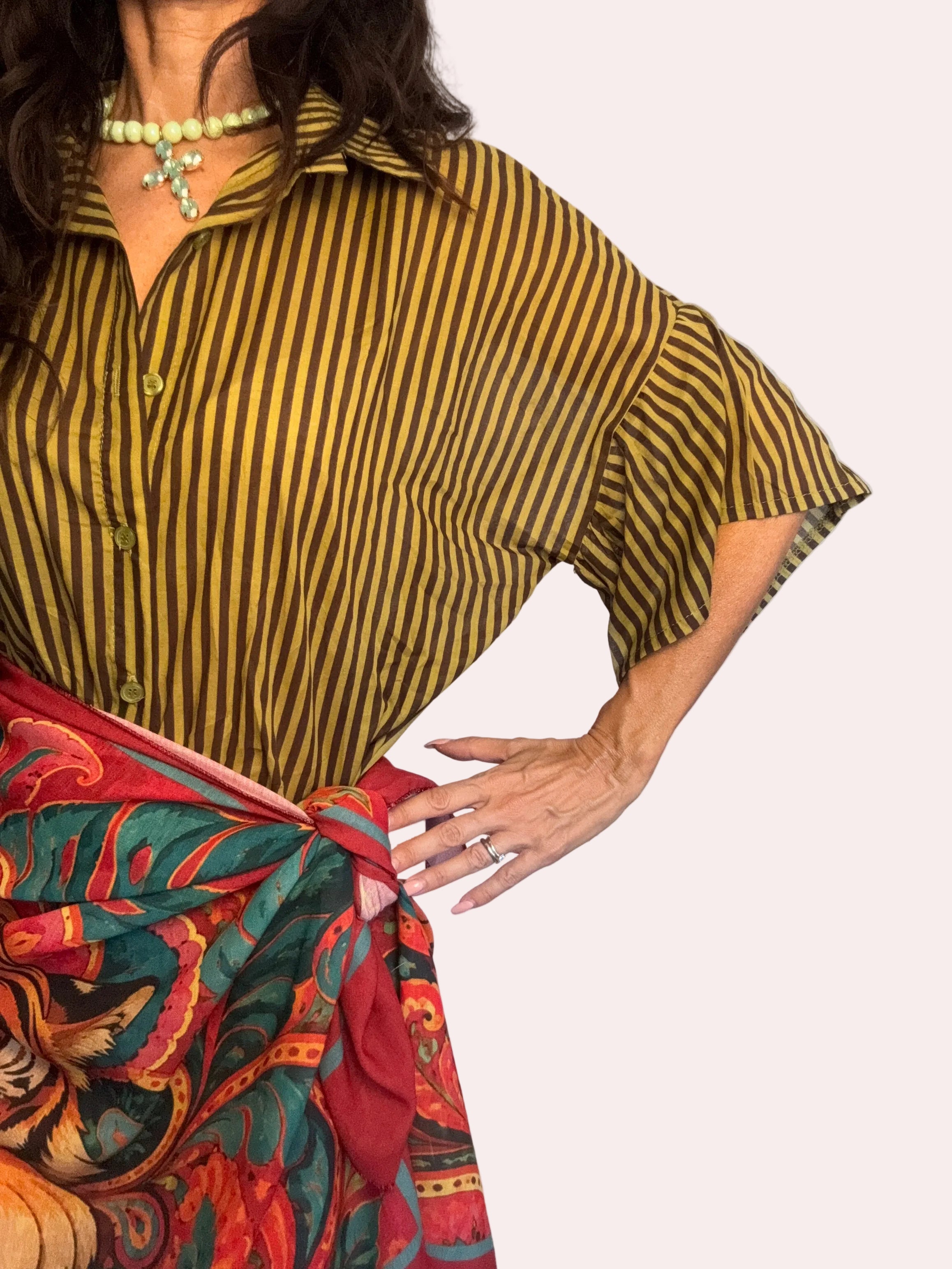 Camicia velata righe ciocco/verde