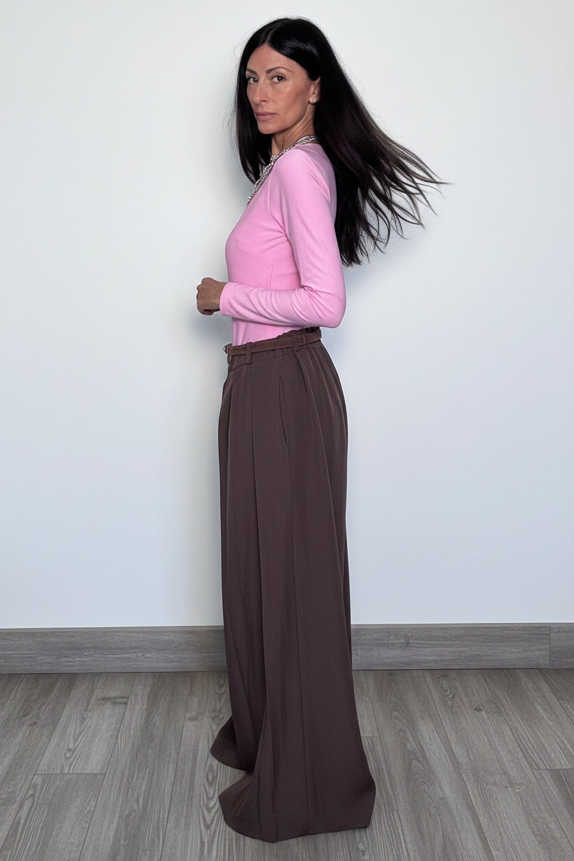 Pantalone Plissè maxi palazzo cioccolato