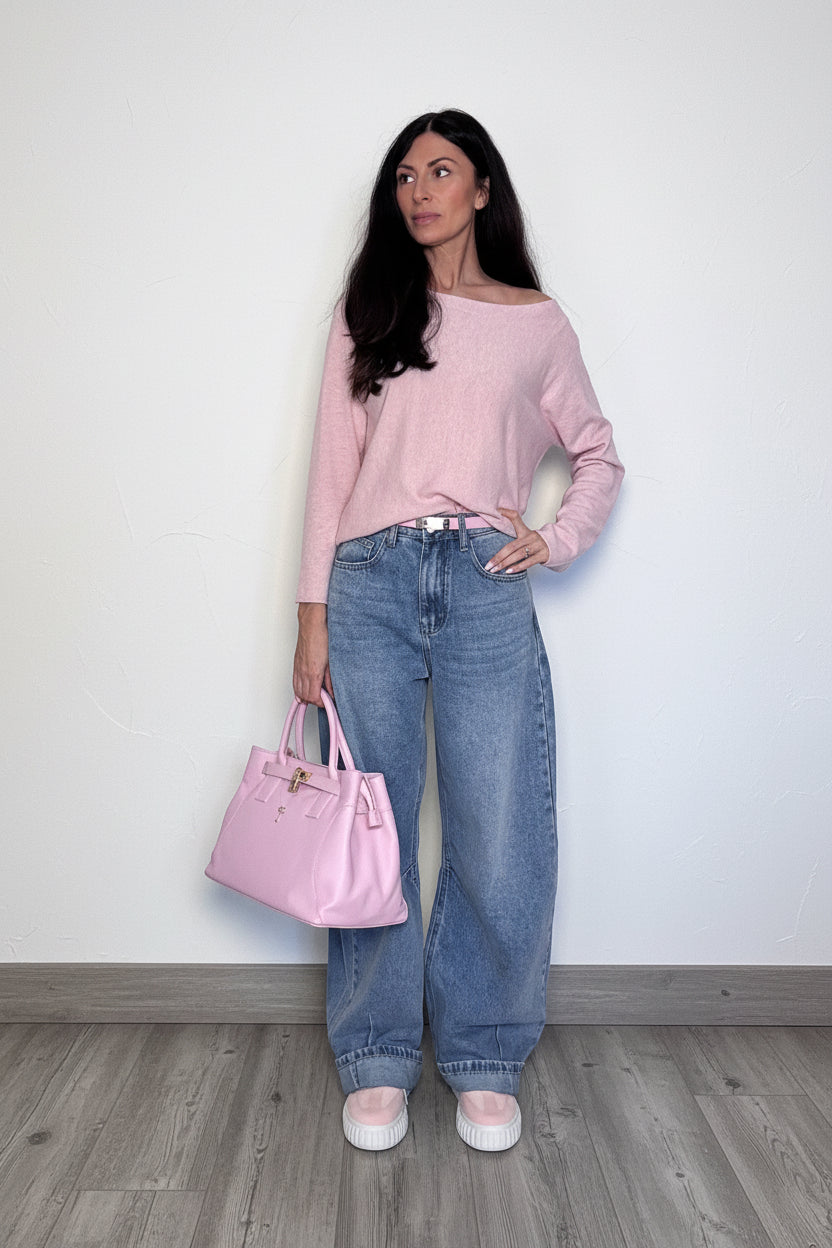 Borsa Dafne in vera pelle Made in Italy rosa