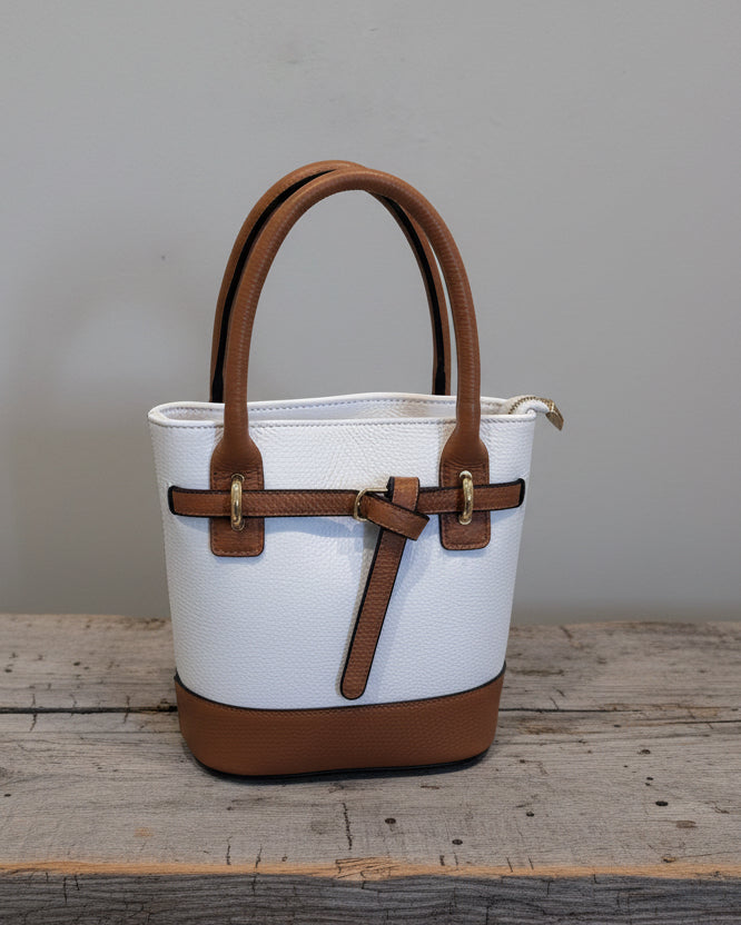Borsa Positano vera pelle Made in Italy bianca e cuoio