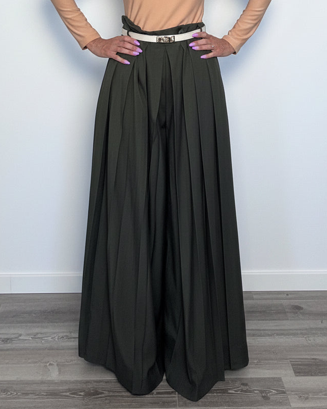 Pantalone Plissè maxi palazzo verde oliva